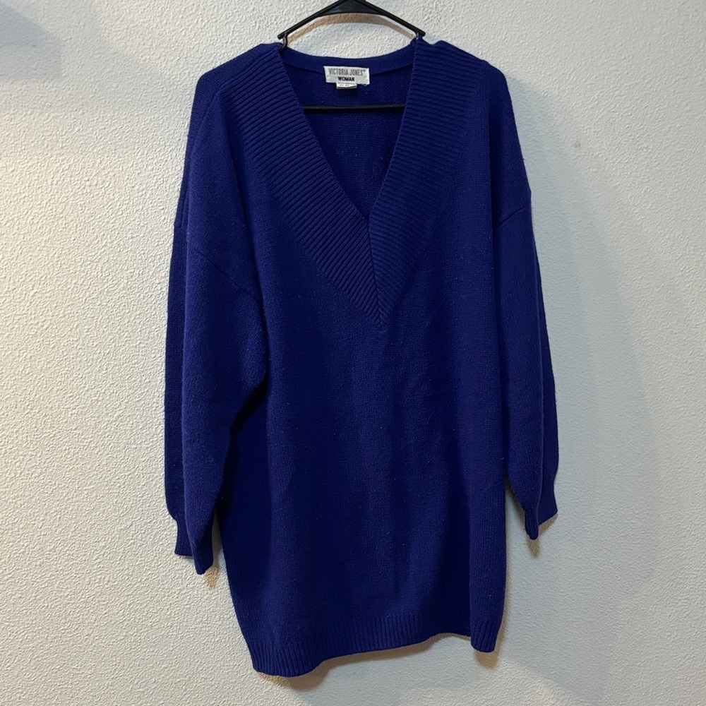 VTG Victoria Jones Deep Blue V-Neck Sweater